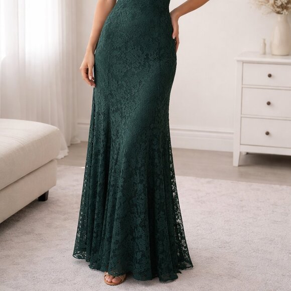 LULU'S Forest Green Spaghetti Strap Vneck Maxi Prom Dress Size Large - Picture 2 of 8